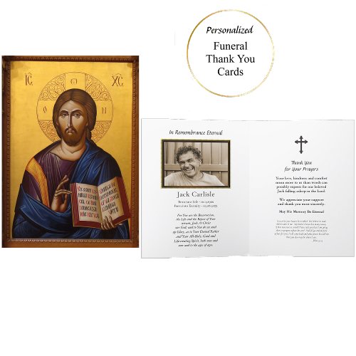 Jesus Christ Holding the Gospels Icon Funeral Thank You Card