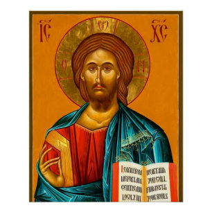 Jesus Christ Holding the Gospels Orthodox Icon Poster