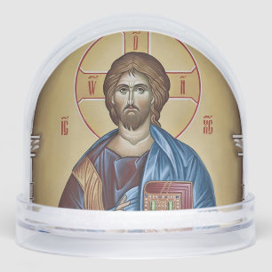 Jesus Christ Holding the Gospels Orthodox Icon     Snow Globe