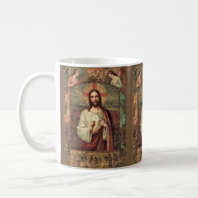 Jesus Christ holding the Host Angels Coffee Mug (Left)