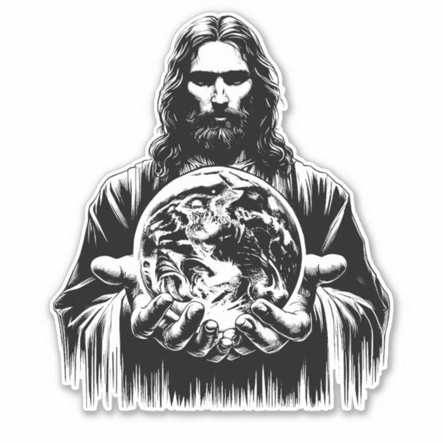 Jesus Christ Holding The world Art illustration Sticker (Front)