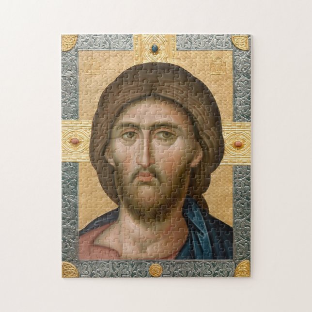 Jesus Christ Icon in a Gold and Gray Frame         Jigsaw Puzzle (Vertical)