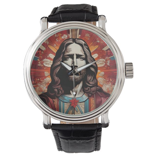 Jesus Christ In Pop Art and Art Deco Watch (Front)