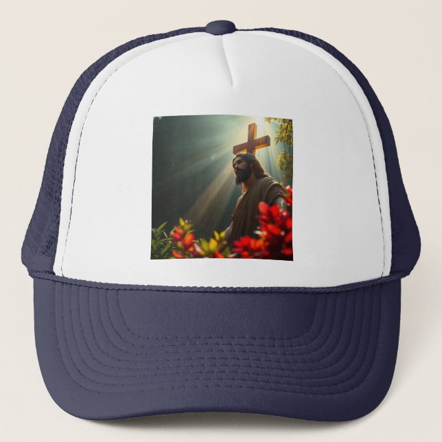 Jesus Christ in the Garden Trucker Hat (Front)