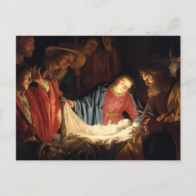 Jesus Christ is Born on Christmas Postcard (Front)