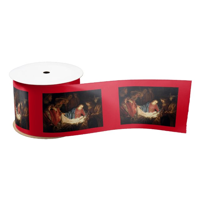 Jesus Christ is Born on Christmas Satin Ribbon (Spool)