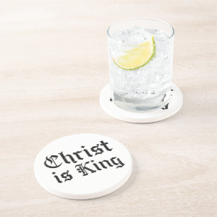 Jesus Christ Is King Gothic Blackletter Grunge Art Coaster