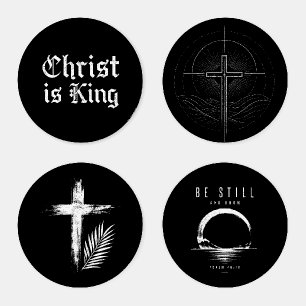 Jesus Christ Is King Gothic Blackletter Grunge Art Coaster Set