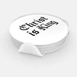Jesus Christ Is King Gothic Blackletter Grunge Art Coaster Set