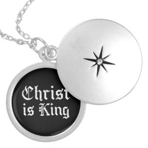 Jesus Christ Is King Gothic Blackletter Grunge Art Locket Necklace