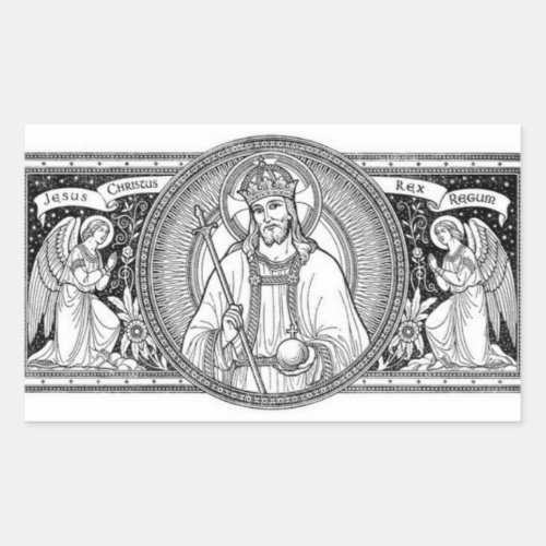 Jesus Christ King of Kings Black  White Line Art Rectangular Sticker