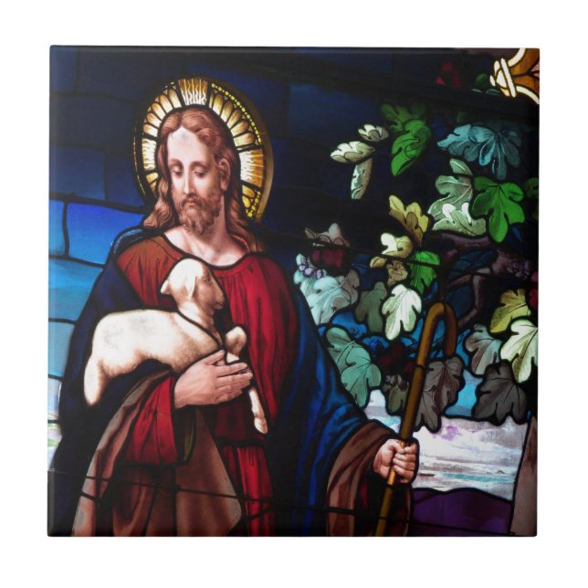 Jesus Christ Lamb Design Glass Art Destiny Ceramic Tile (Front)