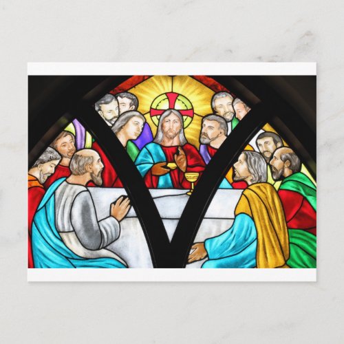 Jesus Christ Last Supper Stained Glass Window Postcard