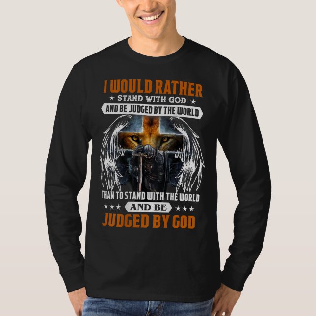 Jesus Christ Lion Cross Knight Quote Saying For Ch T-Shirt (Front)
