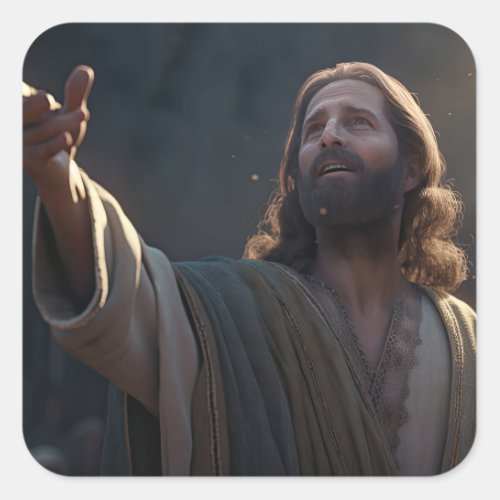 Jesus Christ Looking Up Reaching Out Religious Square Sticker