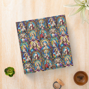 Jesus Christ Mary & Joseph Christian Stained Glass 3 Ring Binder