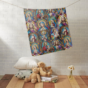 Jesus Christ Mary & Joseph Christian Stained Glass Baby Blanket