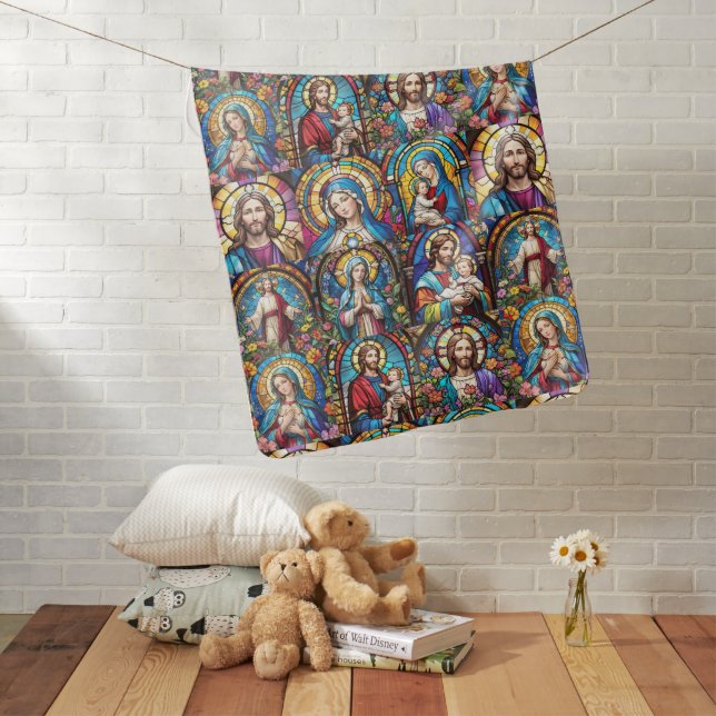 Jesus Christ Mary & Joseph Christian Stained Glass Baby Blanket (In Situ)