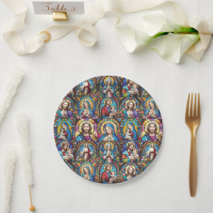 Jesus Christ Mary & Joseph Christian Stained Glass Paper Plates