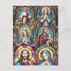 Jesus Christ Mary & Joseph Christian Stained Glass Postcard