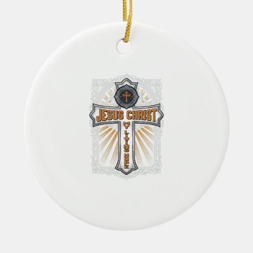 Jesus Christ My Living Hope Vintage Cross Ceramic Ornament