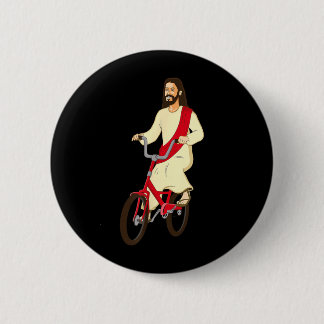 Jesus Christ On A Bike Funny Christian Faith Button