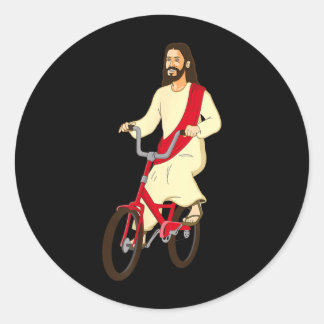 Jesus Christ On A Bike Funny Christian Faith Classic Round Sticker