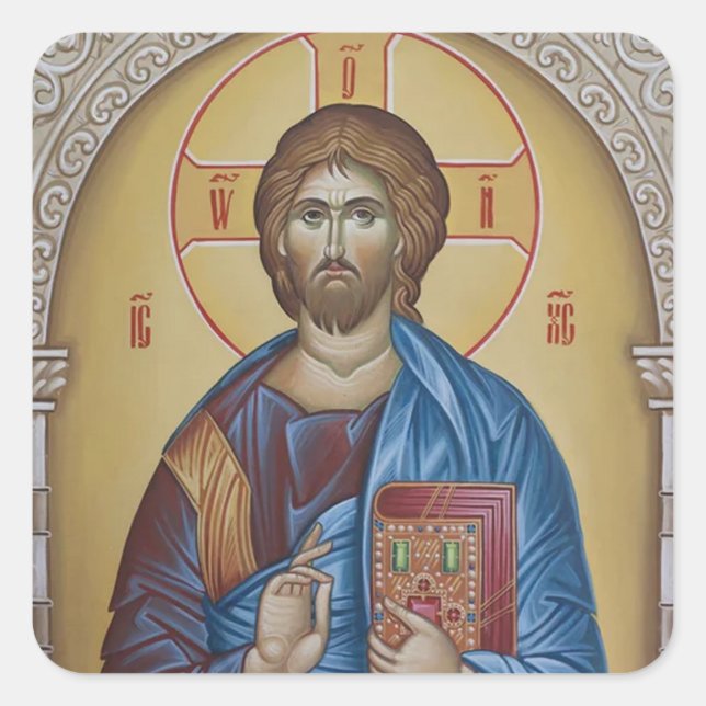 Jesus Christ Orthodox Christian Icon Square Sticker (Front)