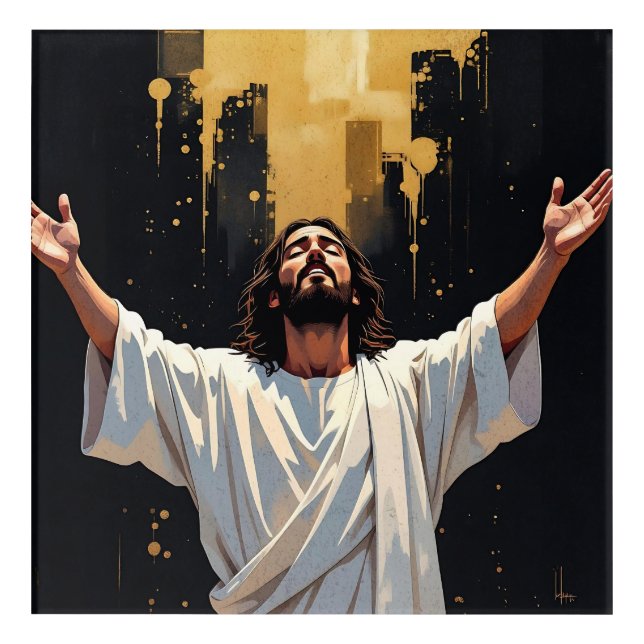 Jesus Christ Our Savior | Black and Gold Acrylic Print (Front)