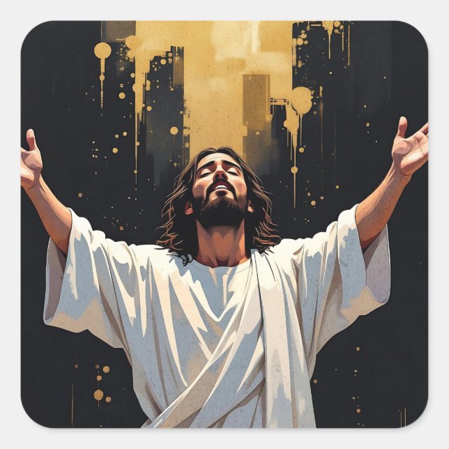 Jesus Christ Our Savior | Black and Gold blank Square Sticker (Front)