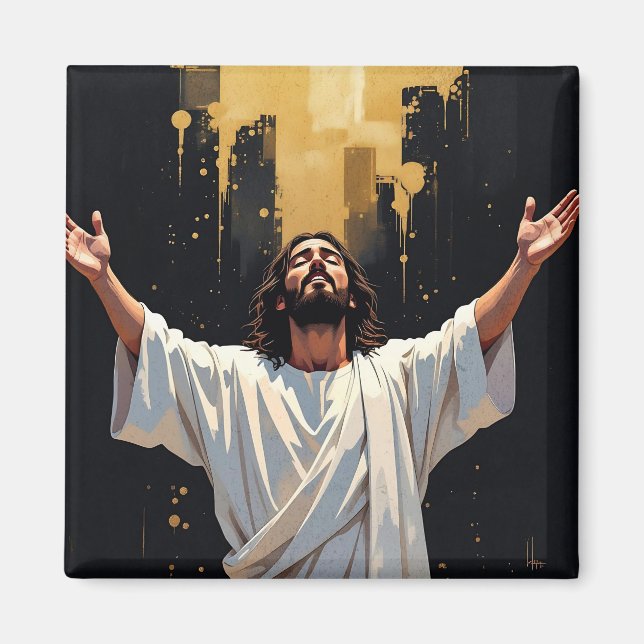 Jesus Christ Our Savior | Black and Gold Magnet (Front)