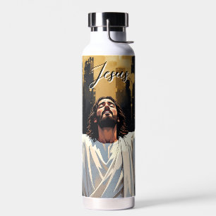 Jesus Christ Our Savior Black and Gold Water Bottle
