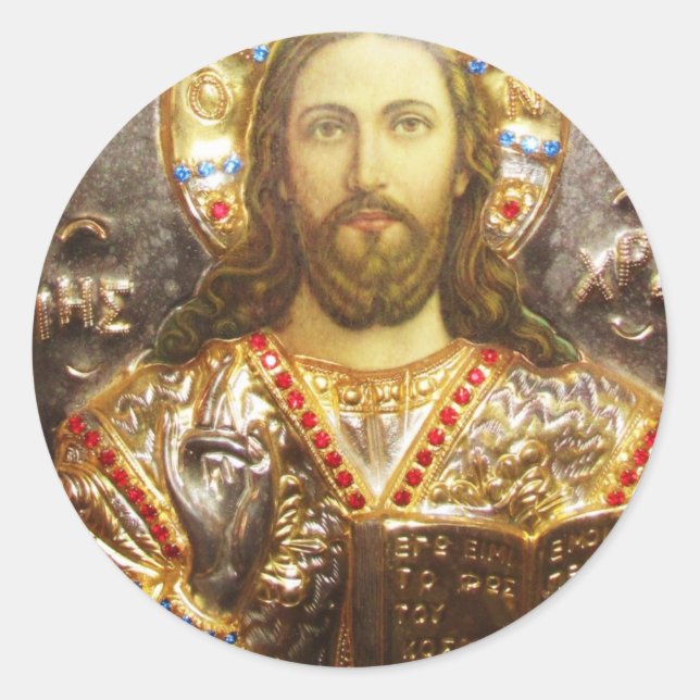 Jesus Christ Painted Icon Classic Round Sticker (Front)