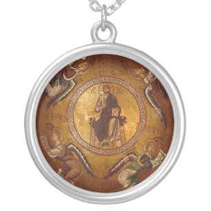 Jesus Christ Pantakrator Christian Orthodox Icon Silver Plated Necklace
