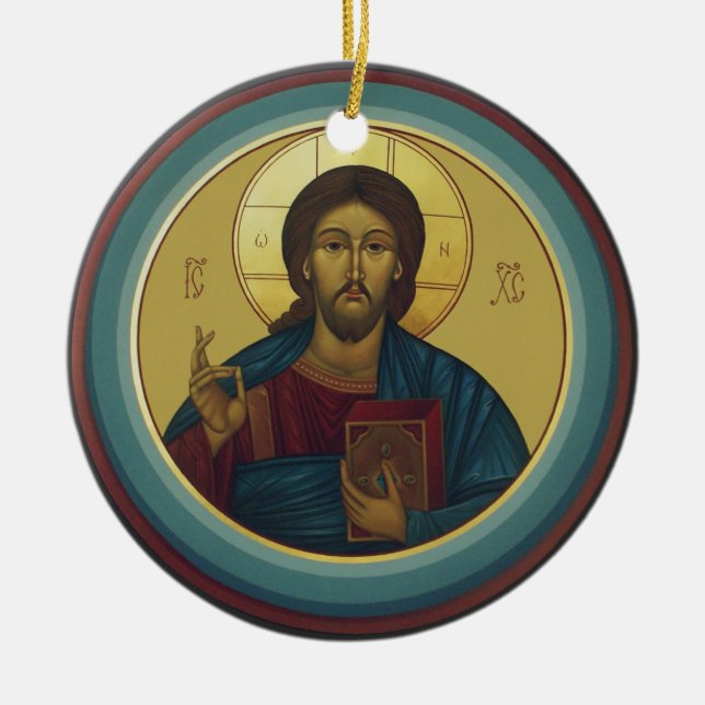 Jesus Christ Pantocrator  Ceramic Ornament (Front)