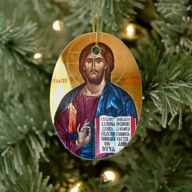 Jesus Christ Pantocrator Painting Ceramic Ornament (Tree)