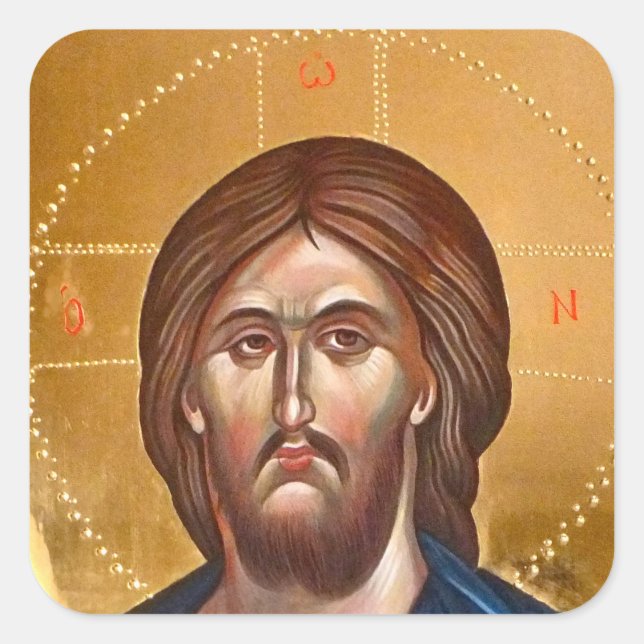 Jesus Christ Pantocrator Painting Square Sticker (Front)
