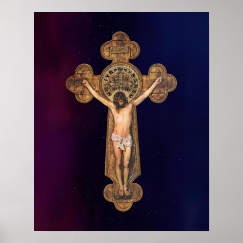 Jesus Christ Passion Crucifixion St Benedict Cross Poster