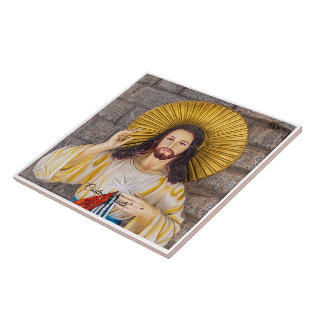 Jesus Christ Photo & Quote Ceramic Tile (Side)