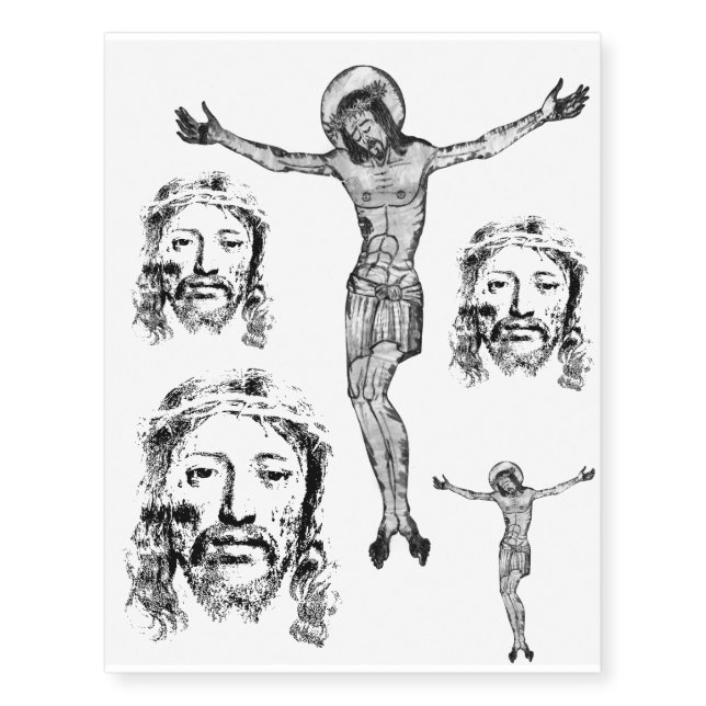 Jesus Christ, Portrait, Cross, Temporary Tattoos (Front)