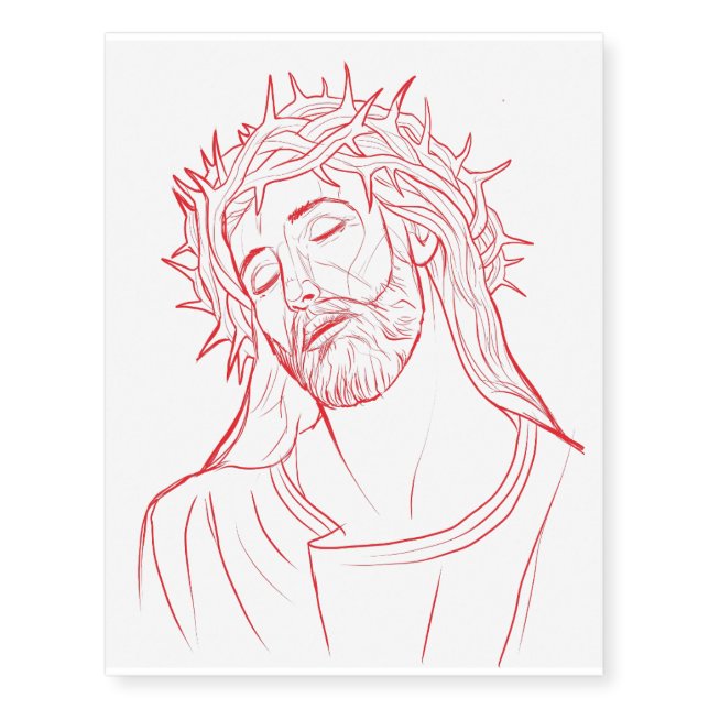Jesus Christ Portrait Red Drawing Tattoo (Front)