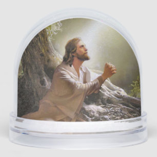 Jesus Christ Praying in a Forest Snow Globe