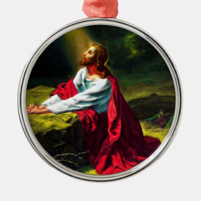 Jesus Christ Praying in the Garden of Gethsemane Metal Ornament (Front)