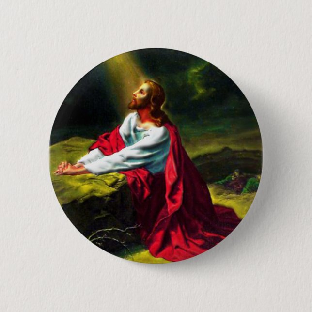 Jesus Christ Praying in the Garden of Gethsemane Pinback Button (Front)