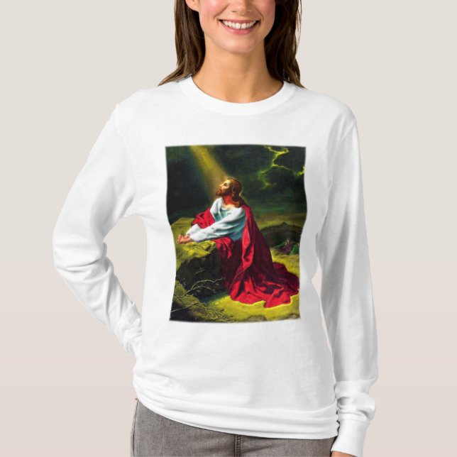 Jesus Christ Praying in the Garden of Gethsemane T-Shirt (Front)