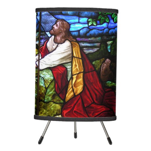 Jesus Christ Praying Stained Glass Window Tripod Lamp