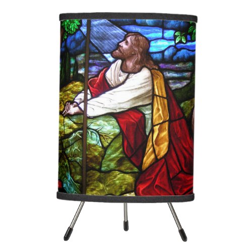 Jesus Christ Praying Stained Glass Window Tripod Lamp