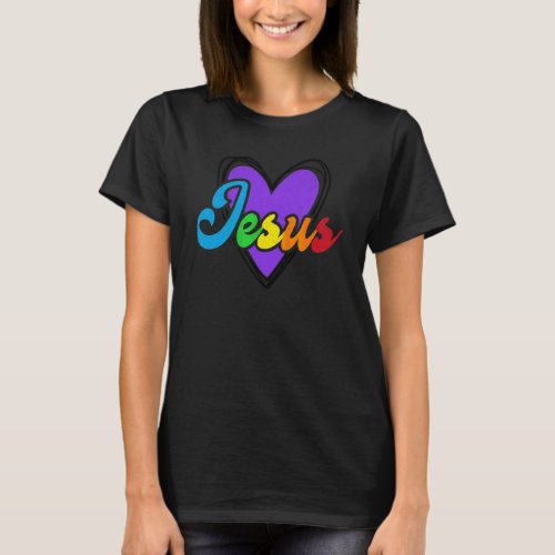 Jesus Christ Rainbow Heart Religious Christian T_Shirt