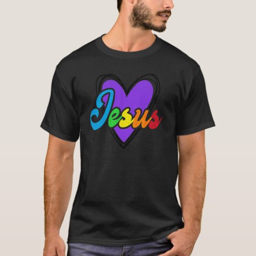 Jesus Christ Rainbow Heart Religious Christian T_Shirt