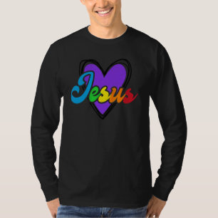 Jesus Christ Rainbow Heart Religious Christian T-Shirt